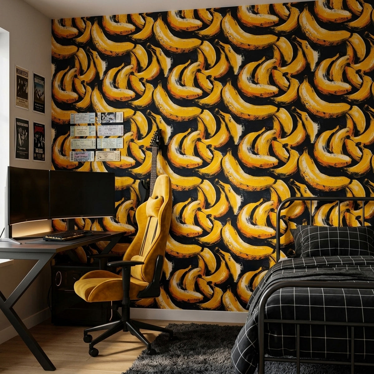 Bananas Wallpaper Tropical Removable Dark Background Wall Double Roll