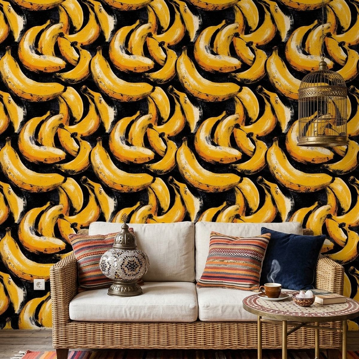 Bananas Wallpaper Tropical Removable Dark Background Wall Double Roll