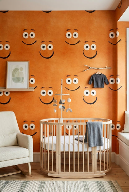 Smiley Face Wallpaper Cartoon Playful Decorative Mural