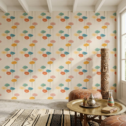 Mid Century Modern Wallpaper Muted Green Removable Floral Wall Double Roll