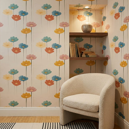 Mid Century Modern Wallpaper Muted Green Removable Floral Wall Double Roll