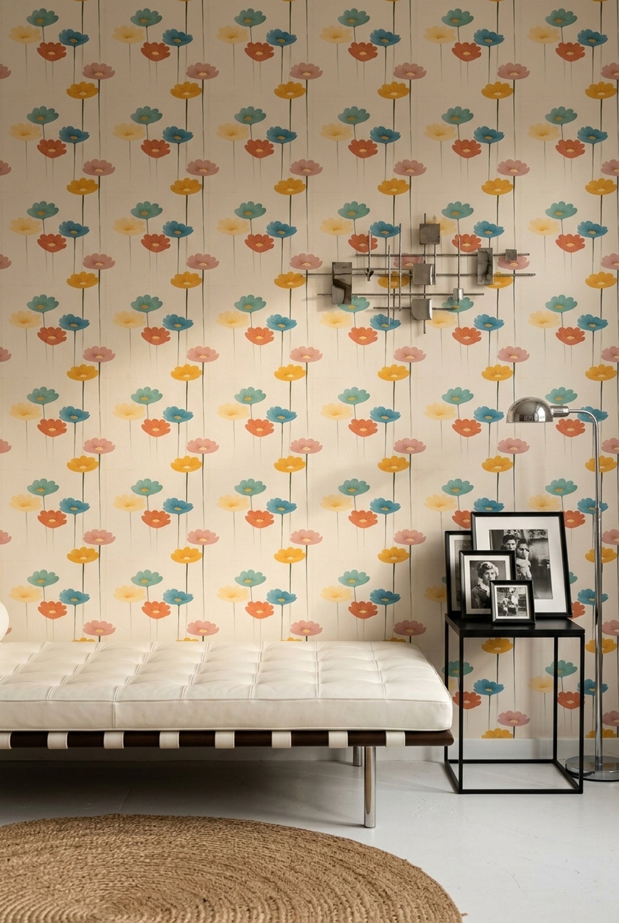 Mid Century Modern Wallpaper Muted Green Removable Floral Wall Double Roll