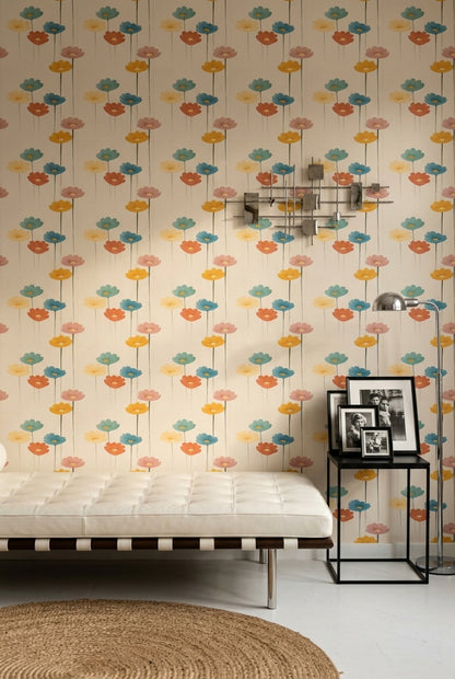 Mid Century Modern Wallpaper Muted Green Removable Floral Wall Double Roll