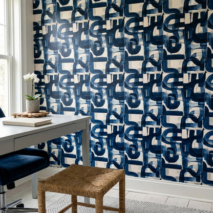 Navy Brushstrokes Wallpaper Geometric Modern Decorative Mural