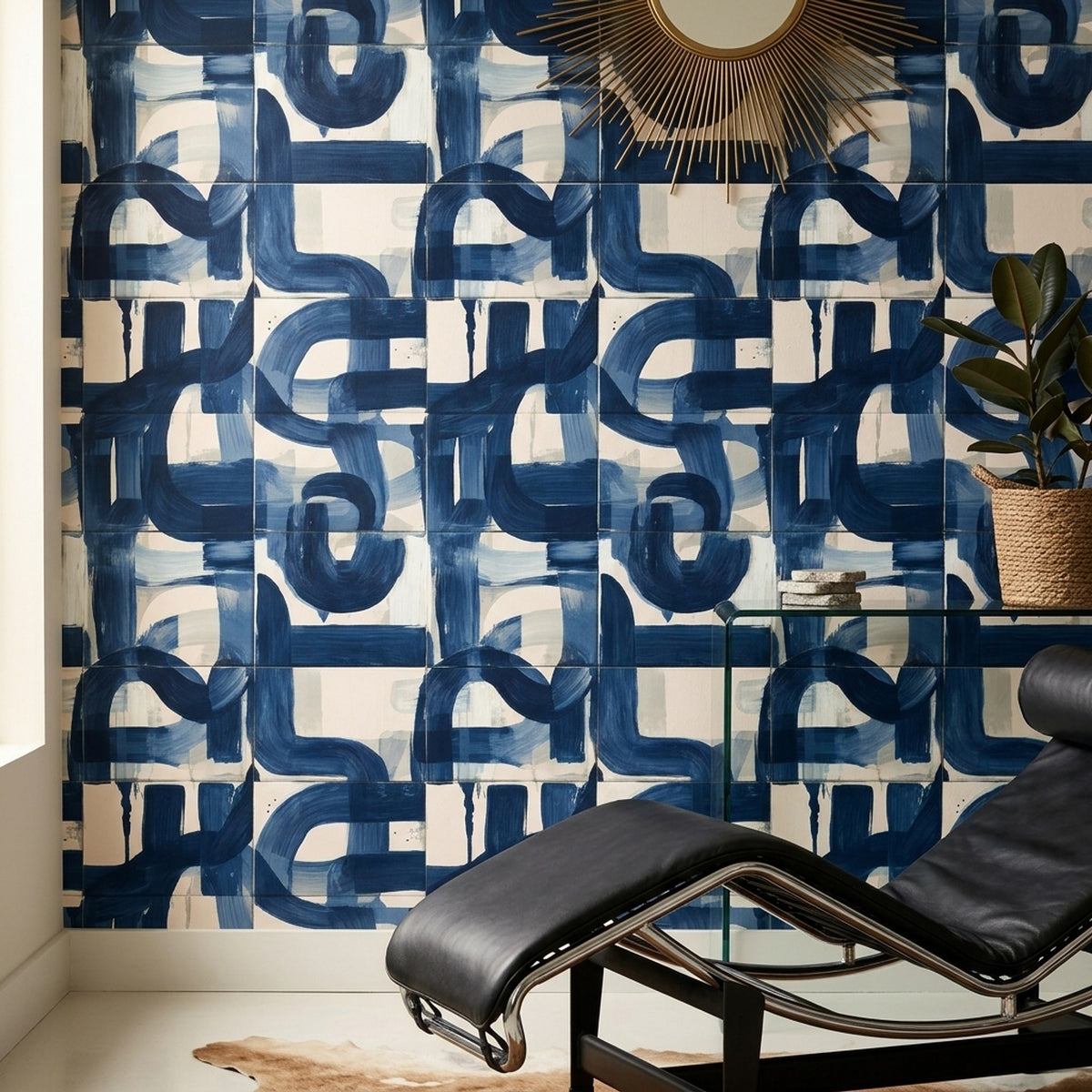 Navy Brushstrokes Wallpaper Geometric Modern Decorative Mural