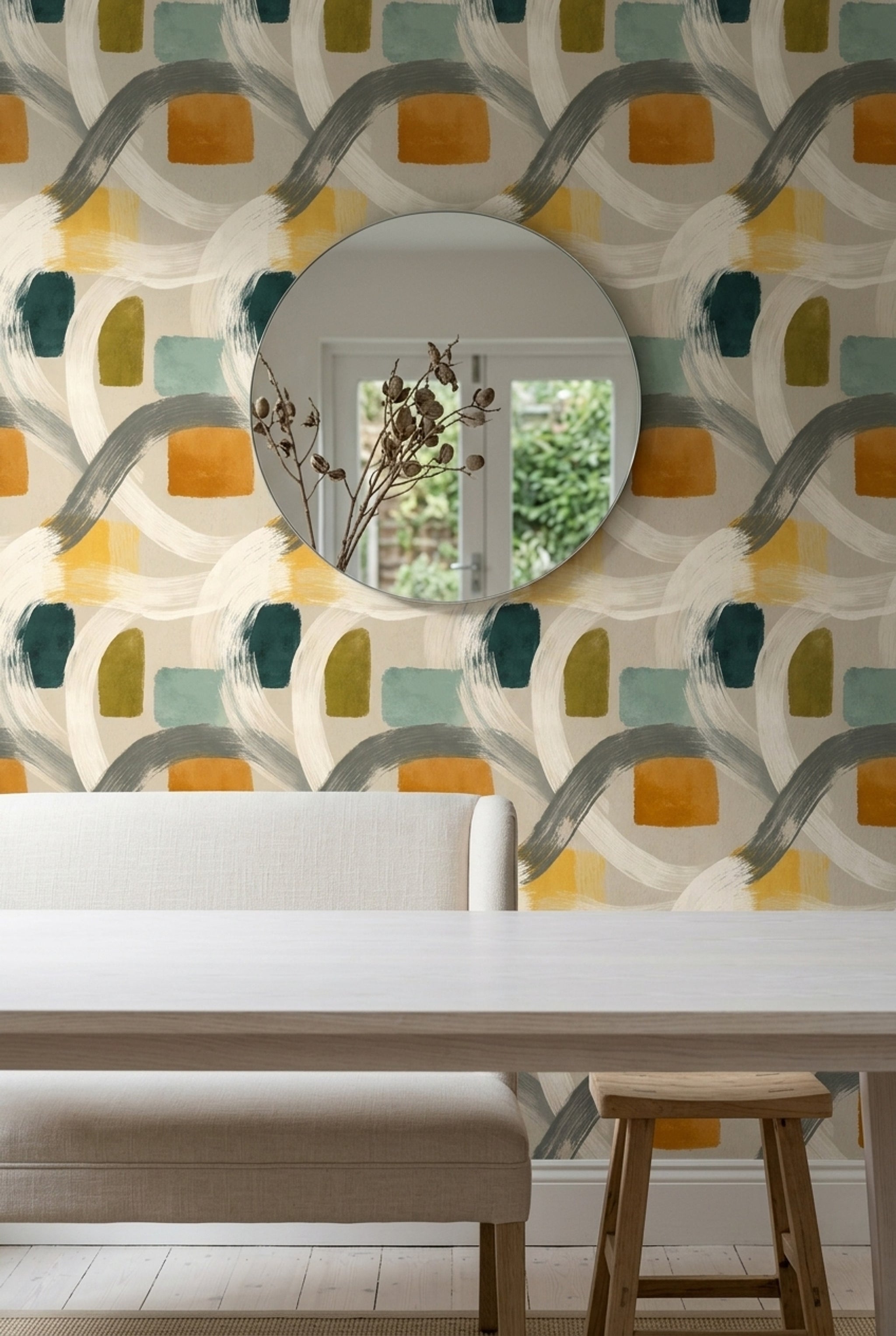 Abstract Wallpaper Brushstrokes Geometric Blocks Decorative Mural
