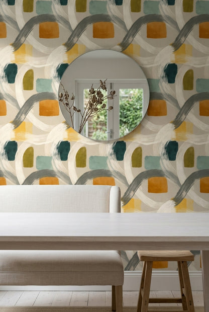 Abstract Wallpaper Brushstrokes Geometric Blocks Decorative Mural