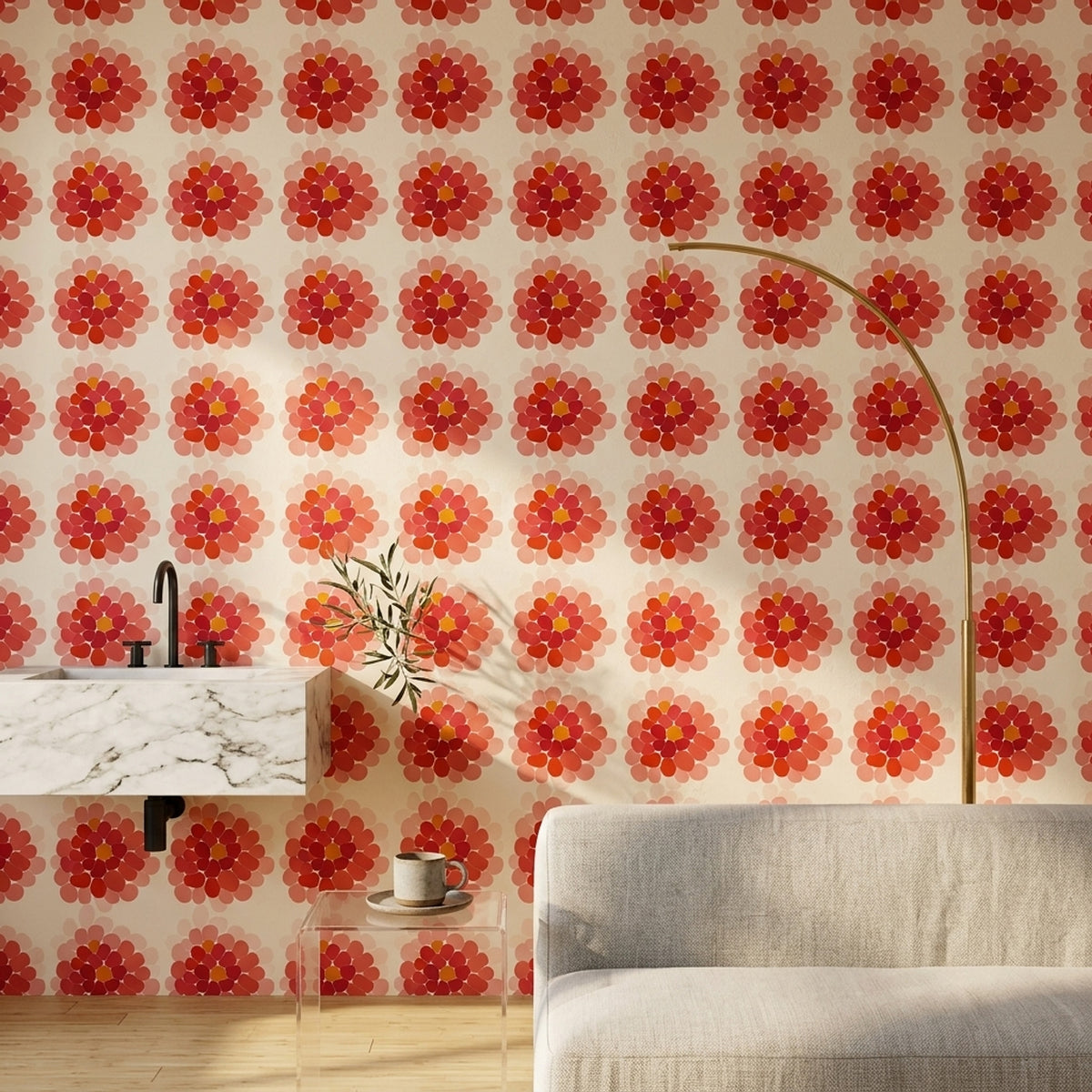 Abstract Floral Wallpaper Pink Petals Removable Coral Wall Double Roll