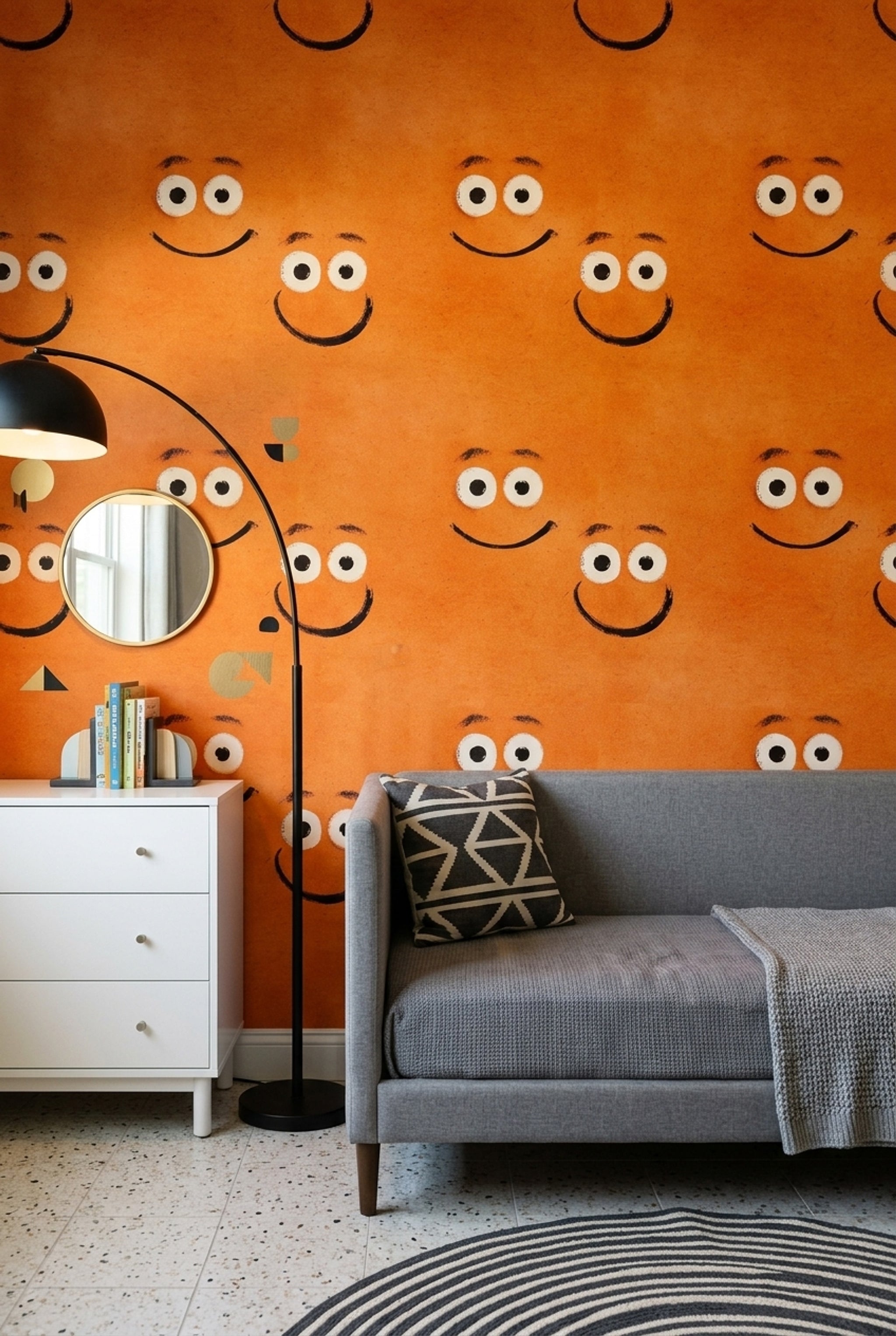 Smiley Face Wallpaper Cartoon Playful Decorative Mural