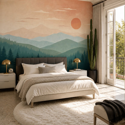 Paper Texture Wallpaper Mountain Sunset Wall Mural