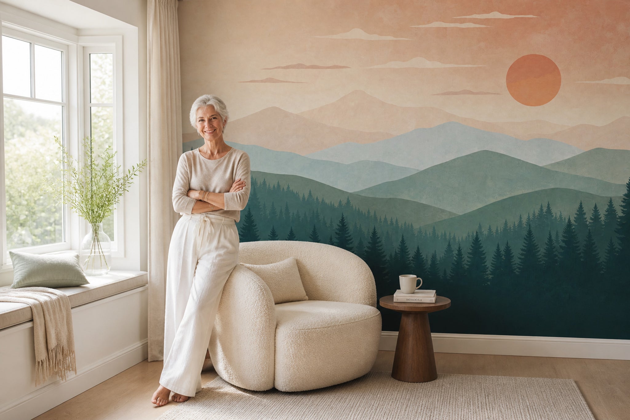 Paper Texture Wallpaper Mountain Sunset Wall Mural