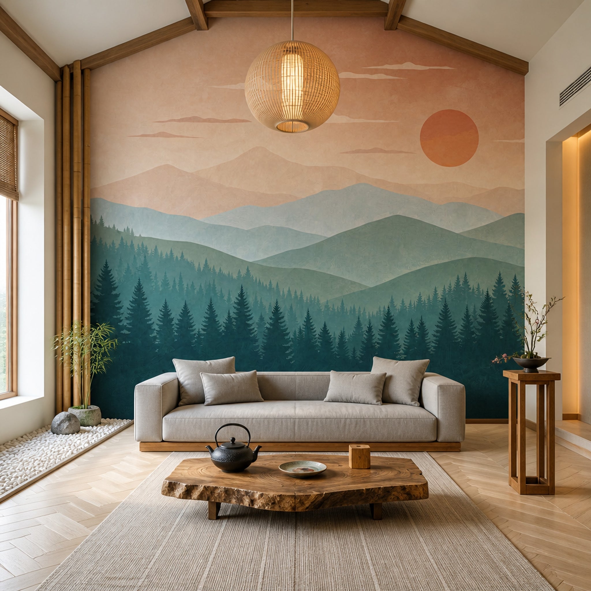 Paper Texture Wallpaper Mountain Sunset Wall Mural