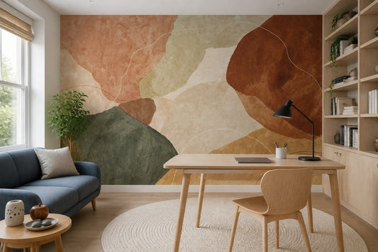 Terracotta Wallpaper Organic Shapes Removable Textured Wall Decor