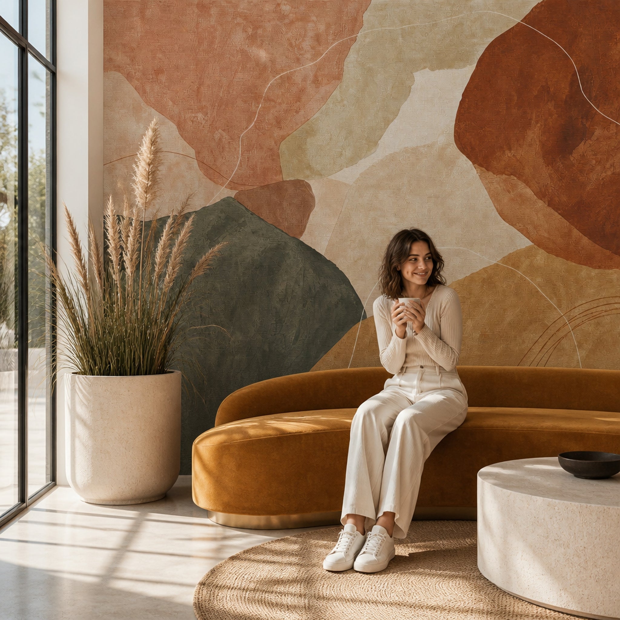 Terracotta Wallpaper Organic Shapes Removable Textured Wall Decor