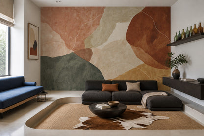 Terracotta Wallpaper Organic Shapes Removable Textured Wall Decor