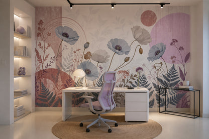 White Background Wallpaper Modern Botanical Watercolor Removable Wall Decor