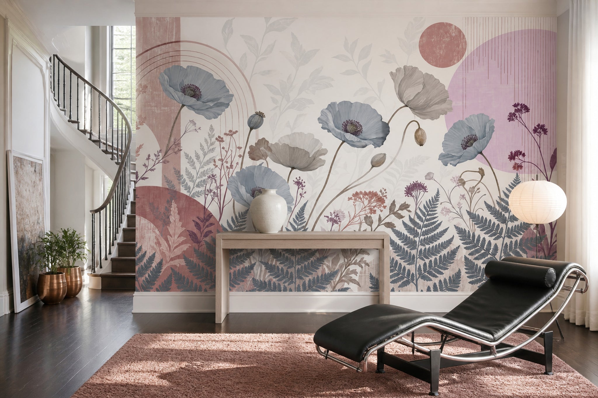 White Background Wallpaper Modern Botanical Watercolor Removable Wall Decor