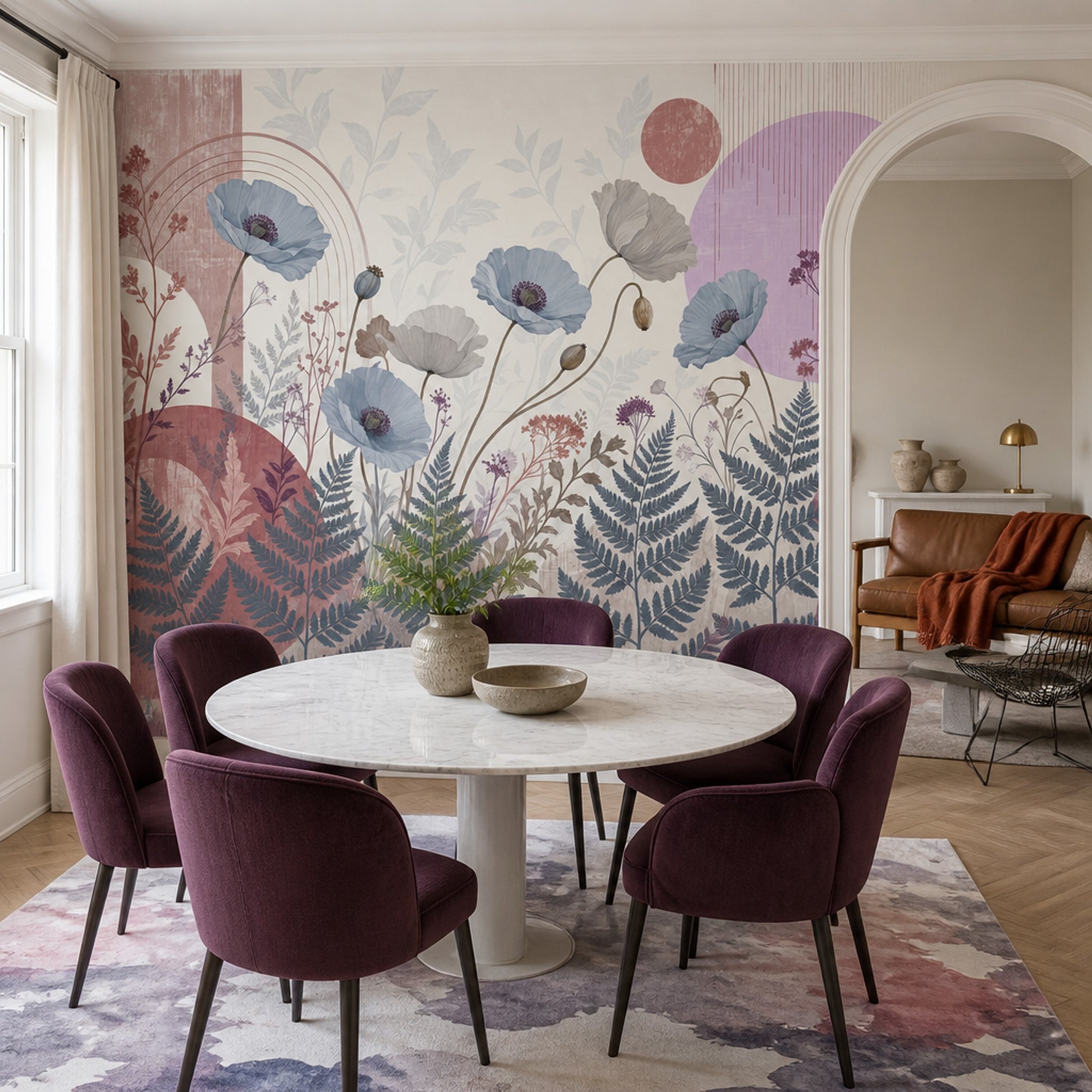 White Background Wallpaper Modern Botanical Watercolor Removable Wall Decor