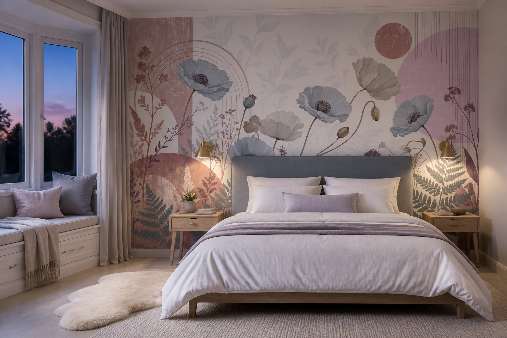 White Background Wallpaper Modern Botanical Watercolor Removable Wall Decor