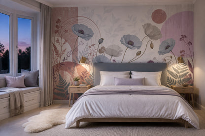 White Background Wallpaper Modern Botanical Watercolor Removable Wall Decor