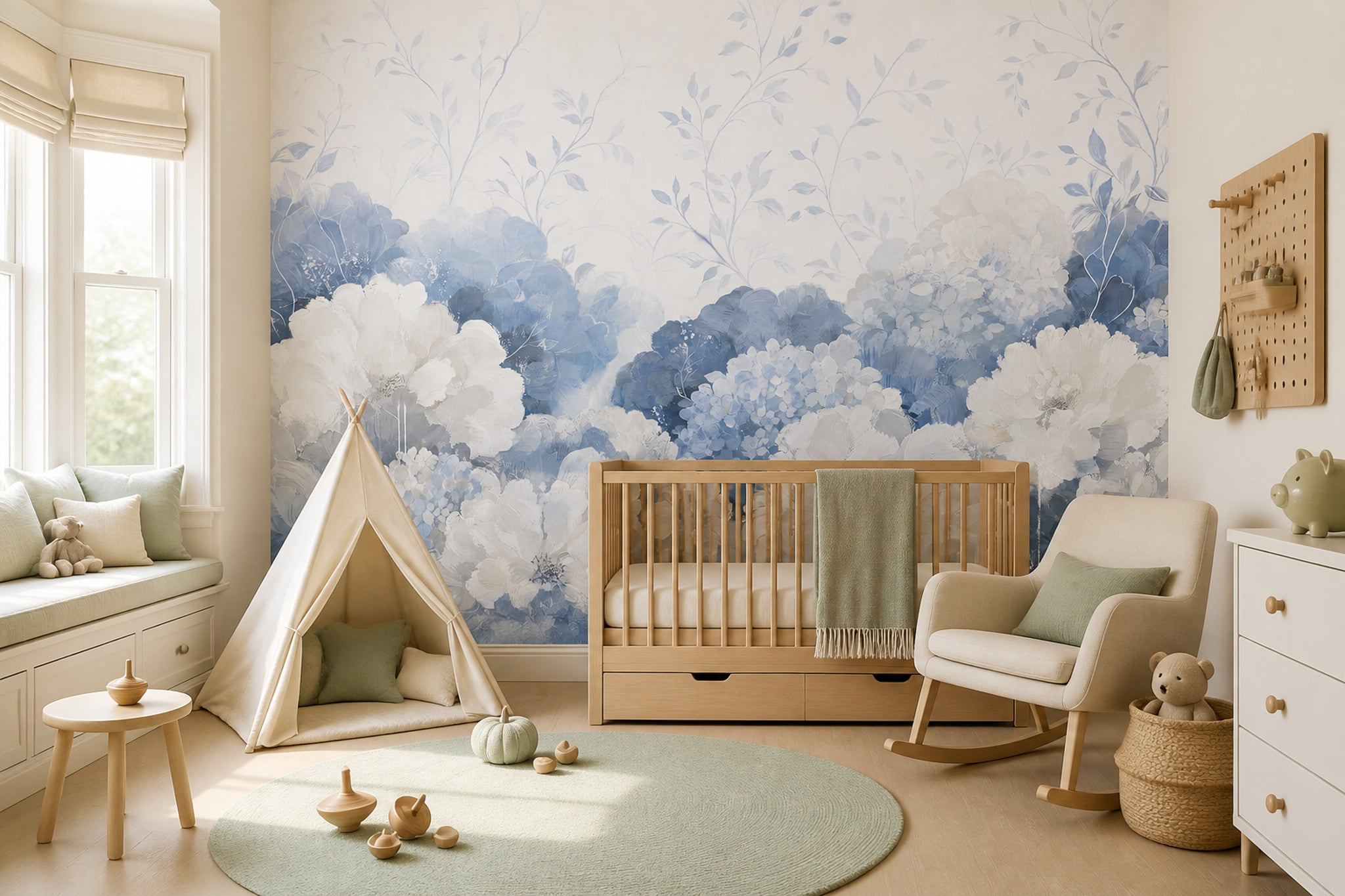 Blue Flowers Wallpaper Botanical Floral Wall Mural