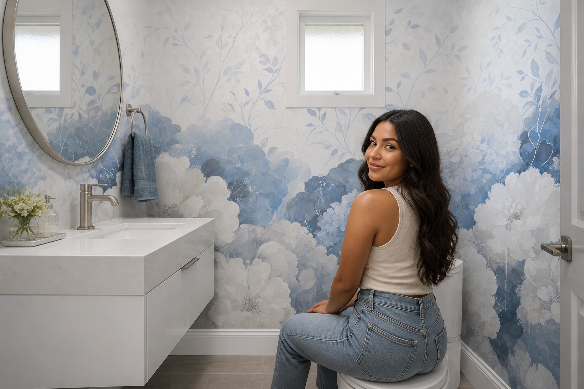 Blue Flowers Wallpaper Botanical Floral Wall Mural