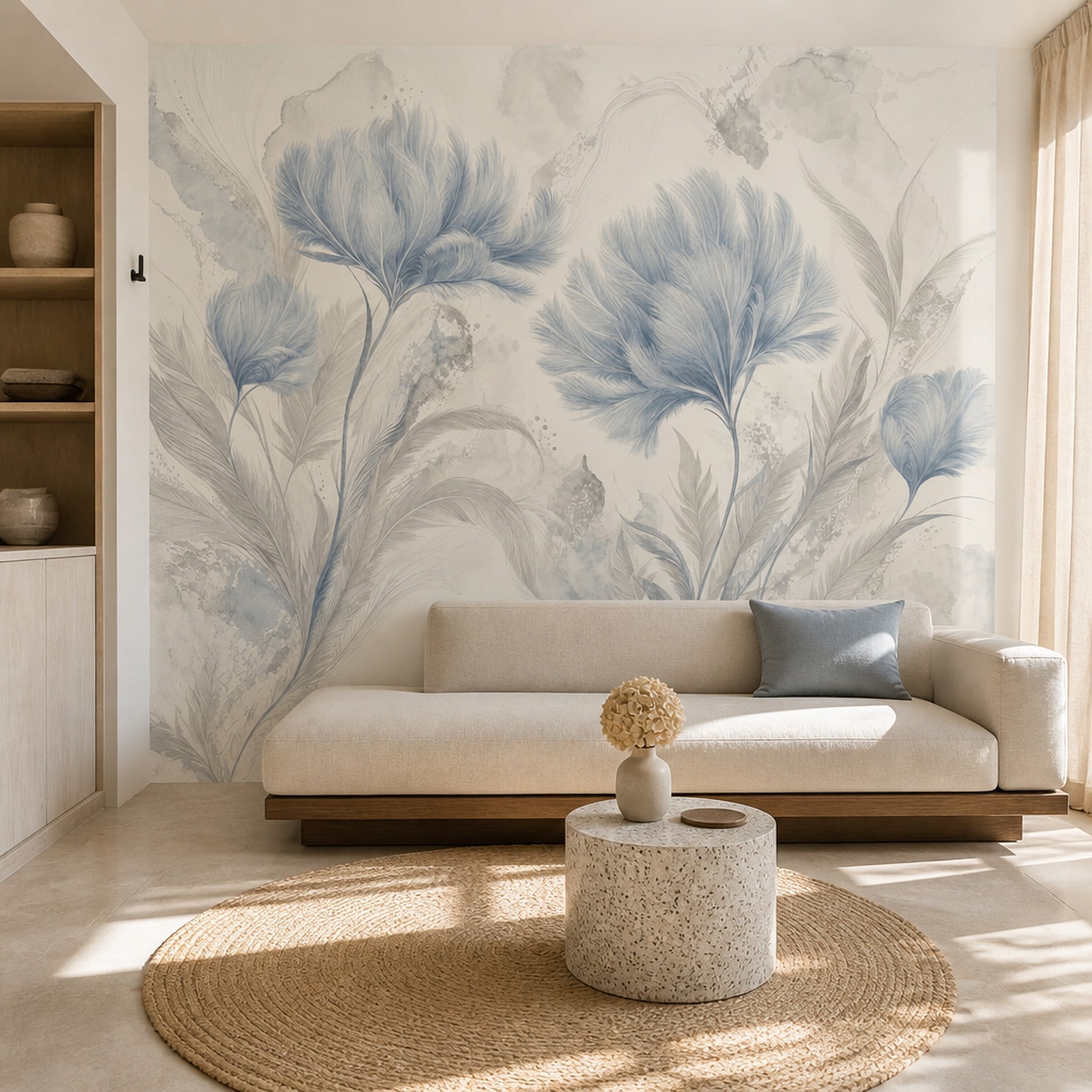 Watercolor Wallpaper Botanical Blue Flowers Removable Wall Decor