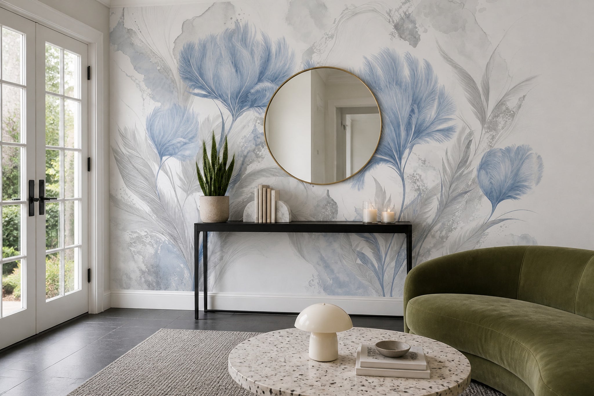 Watercolor Wallpaper Botanical Blue Flowers Removable Wall Decor