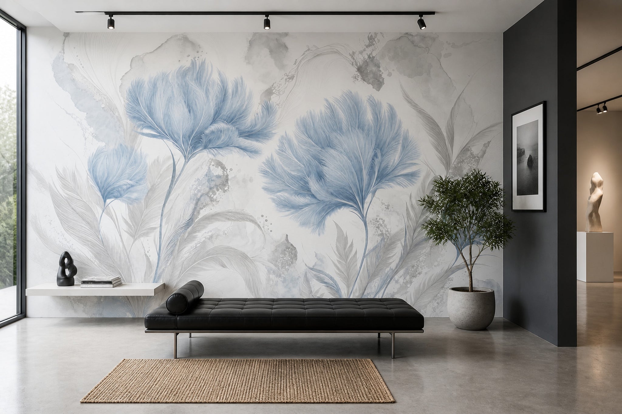 Watercolor Wallpaper Botanical Blue Flowers Removable Wall Decor