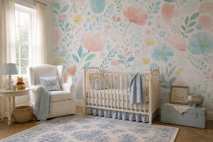 White Background Wallpaper Pastel Botanical Wall Mural