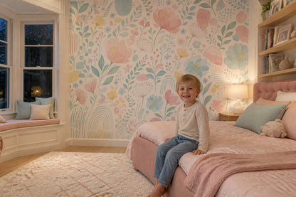 White Background Wallpaper Pastel Botanical Wall Mural