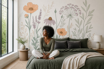 White Background Wallpaper Minimal Botanical Wall Mural