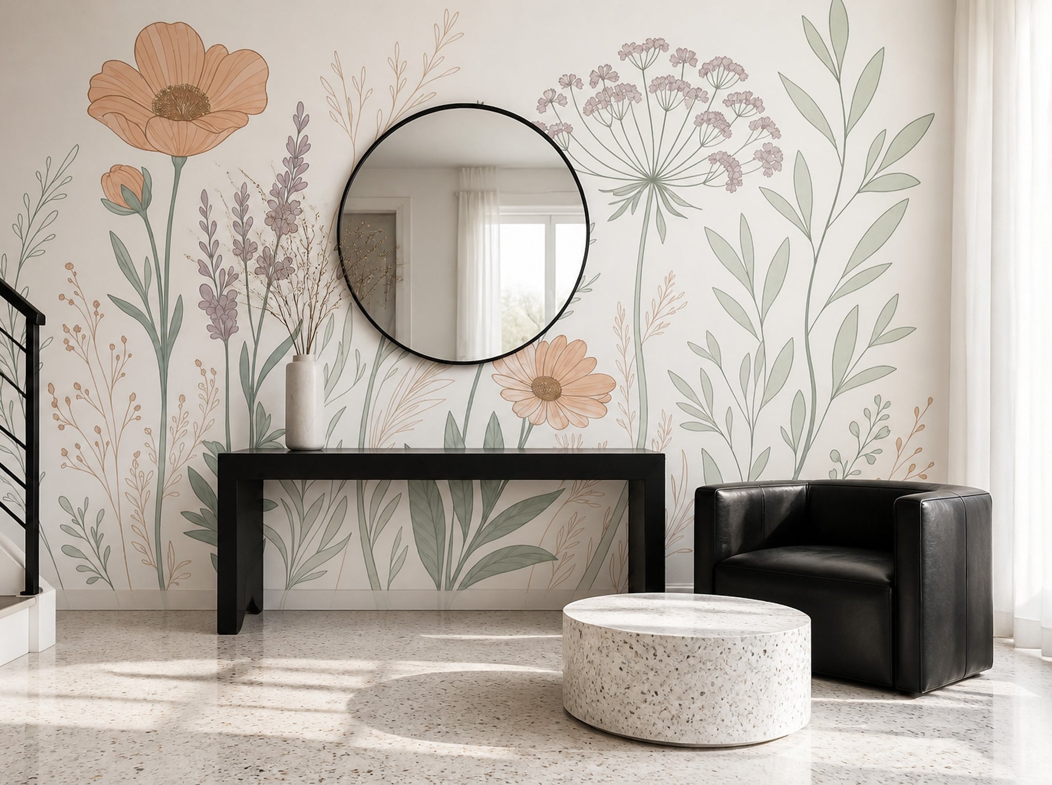 White Background Wallpaper Minimal Botanical Wall Mural