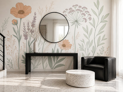 White Background Wallpaper Minimal Botanical Wall Mural