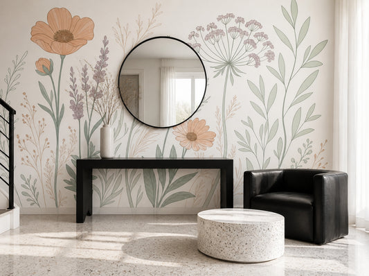 White Background Wallpaper Minimal Botanical Wall Mural