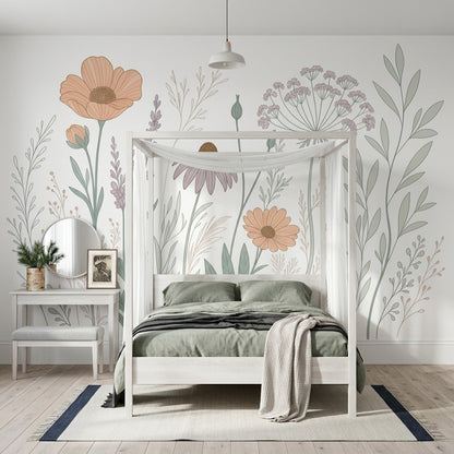 White Background Wallpaper Minimal Botanical Wall Mural