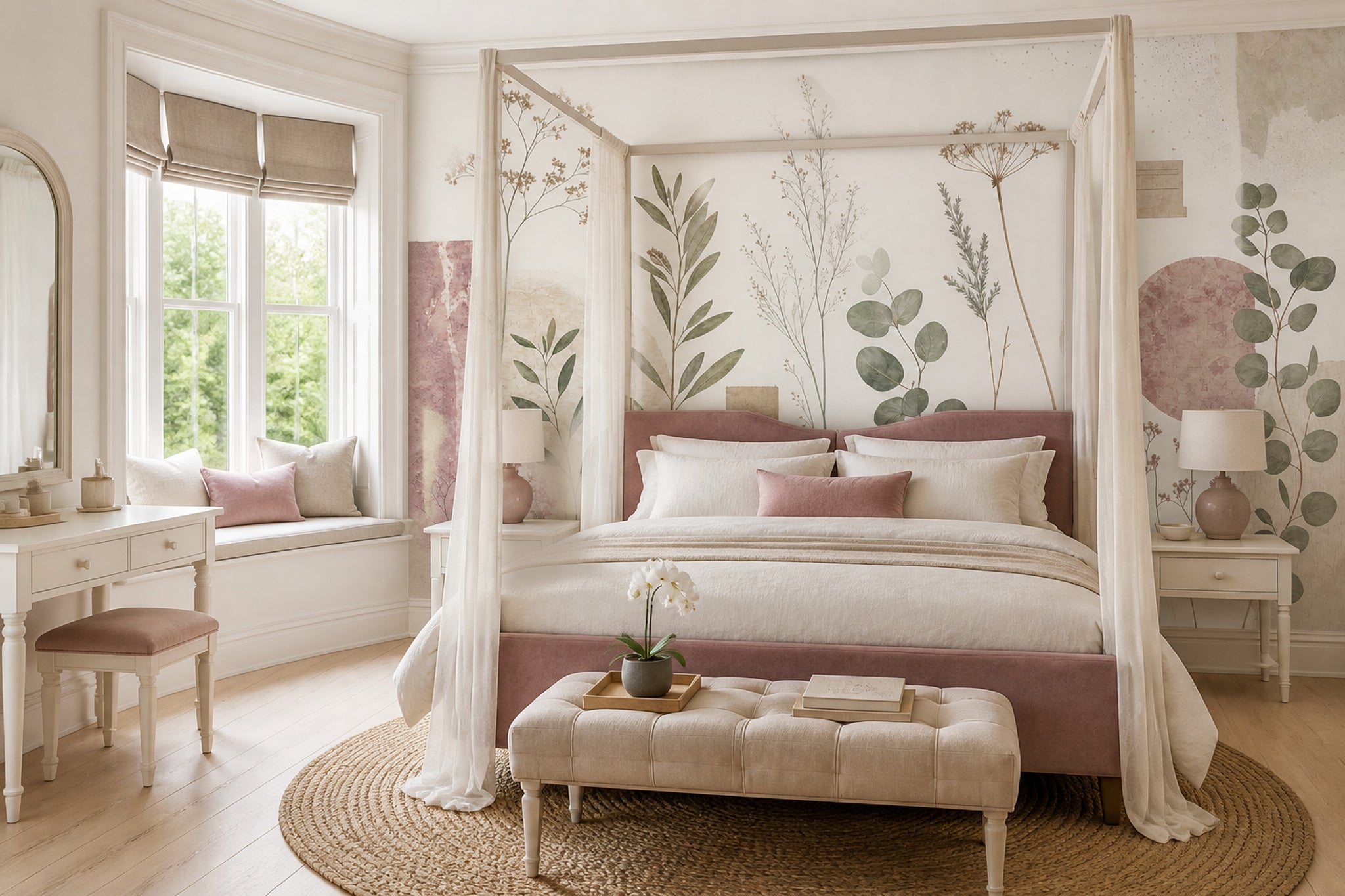 Pressed Flowers Wallpaper Botanical Eucalyptus Leaves Removable Wall Decor