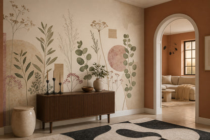 Pressed Flowers Wallpaper Botanical Eucalyptus Leaves Removable Wall Decor