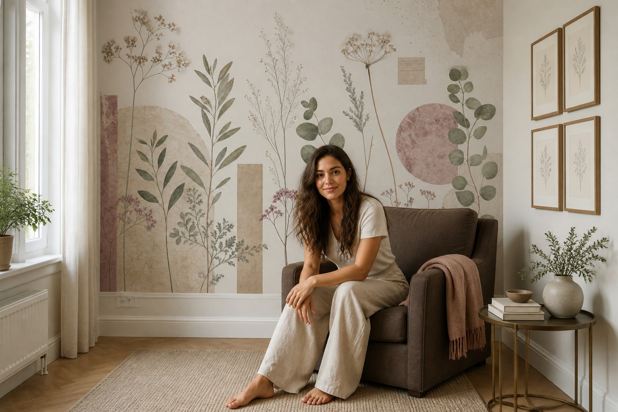 Pressed Flowers Wallpaper Botanical Eucalyptus Leaves Removable Wall Decor