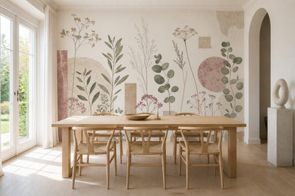 Pressed Flowers Wallpaper Botanical Eucalyptus Leaves Removable Wall Decor