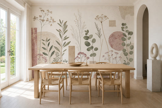 Pressed Flowers Wallpaper Botanical Eucalyptus Leaves Removable Wall Decor