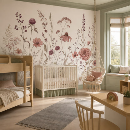Wildflowers Wallpaper Watercolor Removable Botanical Wall Decor