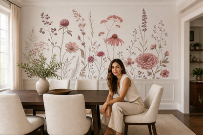 Wildflowers Wallpaper Watercolor Removable Botanical Wall Decor