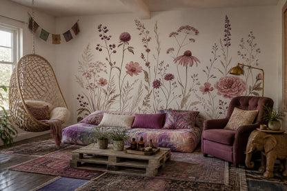 Wildflowers Wallpaper Watercolor Removable Botanical Wall Decor