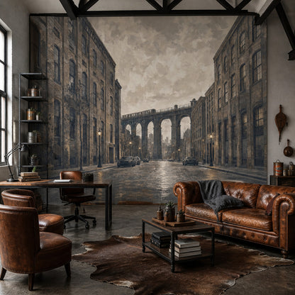 Industrial Cityscape Wallpaper Vintage Urban Brick Buildings Wall Mural