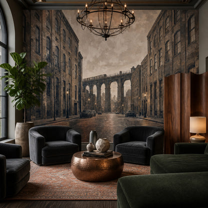 Industrial Cityscape Wallpaper Vintage Urban Brick Buildings Wall Mural