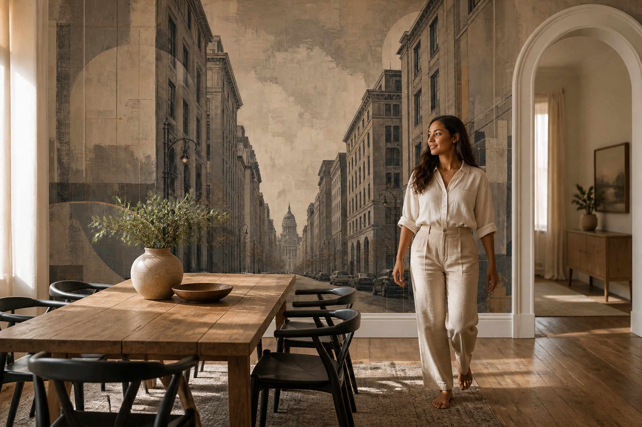 Urban Cityscape Wallpaper Architecture Removable Street Perspective Wall Decor