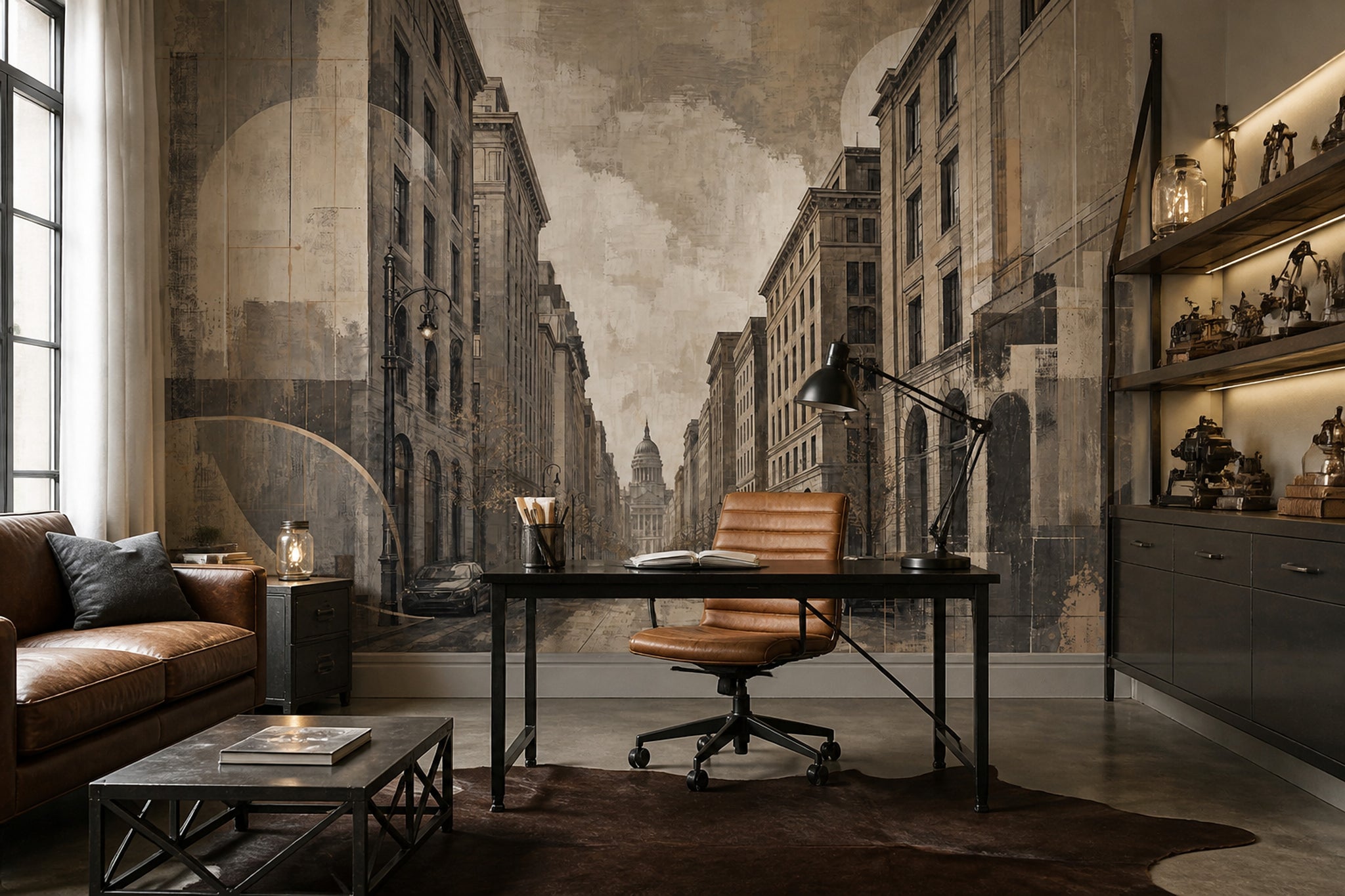 Urban Cityscape Wallpaper Architecture Removable Street Perspective Wall Decor