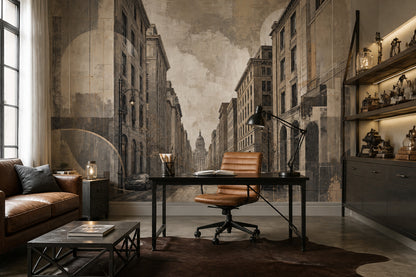 Urban Cityscape Wallpaper Architecture Removable Street Perspective Wall Decor