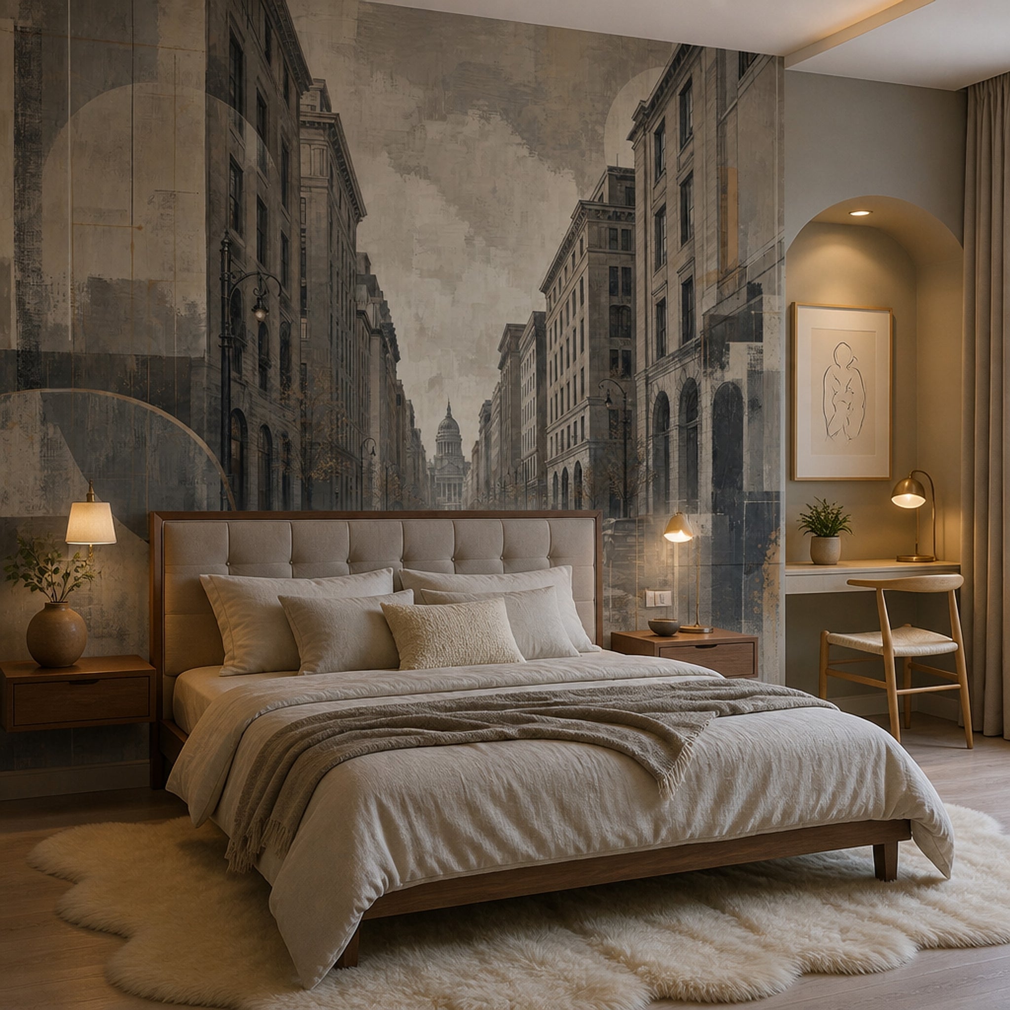 Urban Cityscape Wallpaper Architecture Removable Street Perspective Wall Decor